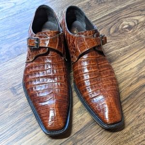 Mezlan monk strap derby genuine crocodile shoes brown size 8.5
